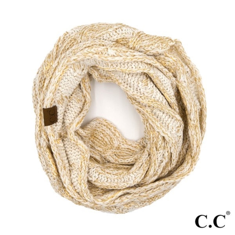 NWOT! C.C® Cable Knit Infinity Winter Warm Scarf With Metallic Silver Thread